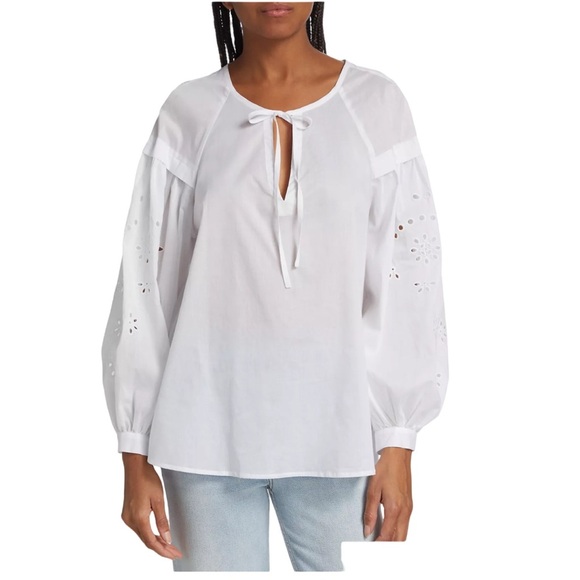 Rails Dari 100% Cotton Blouse with Eyelet Sleeve Detail. Size L - Picture 2 of 14